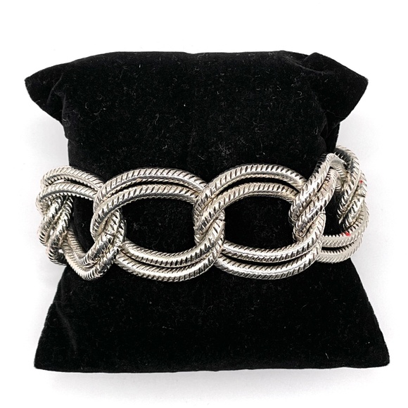 John Wind Signed Silver Tone Double Textured Chunky Link Bracelet - Picture 1 of 9
